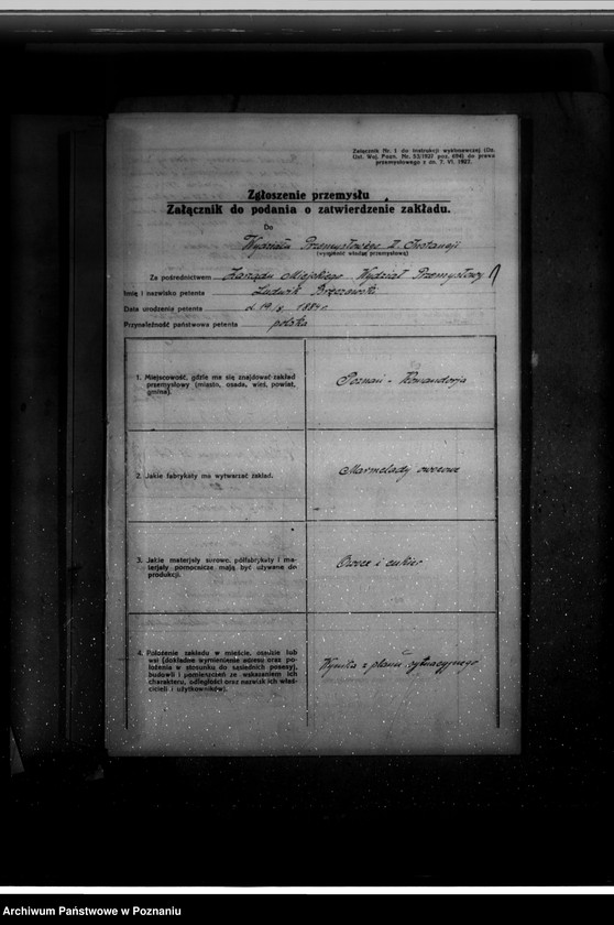 Obraz 6 z jednostki "Zatwierdzenie zakładu przemysłowego /fabryki marmelady/ Ludwik Bręczewski Poznań"