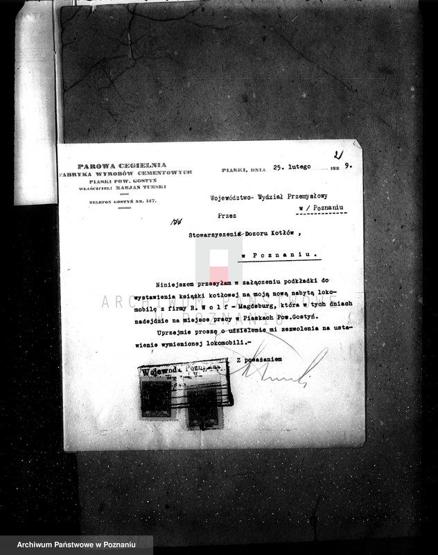 Obraz 6 z jednostki "Parowa cegielnia i fabryka wyrobów cementowych M. Turski - Piaski pow. gostyński"