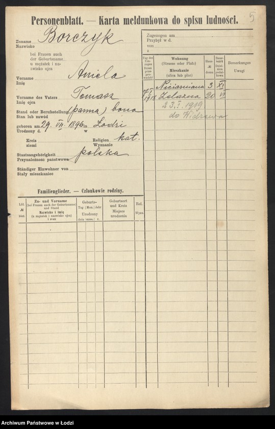 Obraz 7 z jednostki "[Spis ludności Łodzi] Borczuch - Borkowski"
