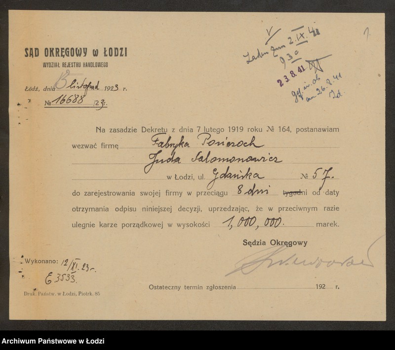 Obraz 3 z jednostki "Juda Salomonowicz- mechaniczna pończoszarnia i rękawiczarnia"