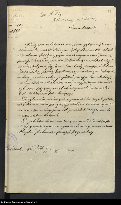 image.from.unit.number "Aneksa do Aktów Ślubnych parafji Wigierskiej za 1926 rok"