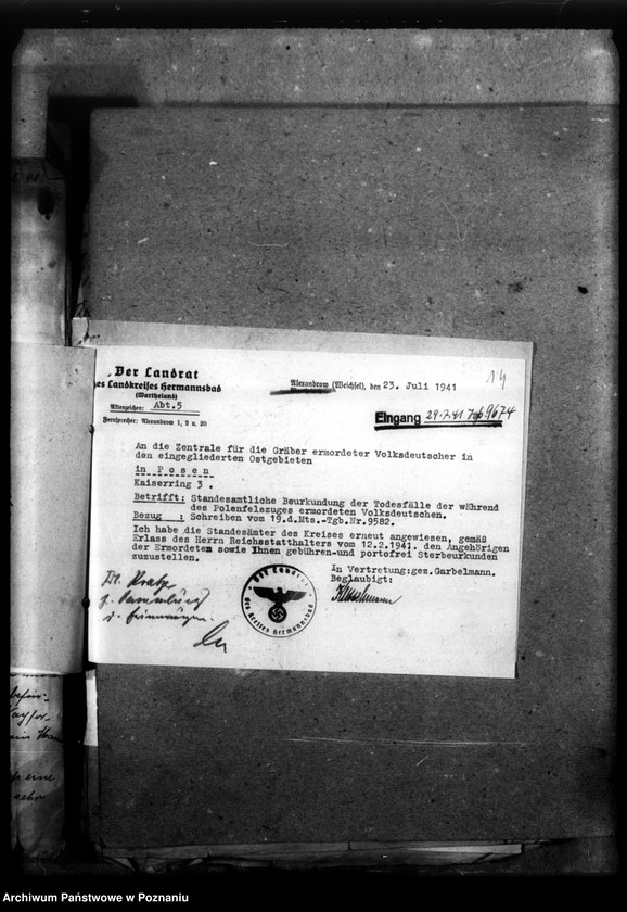 Obraz 18 z jednostki "Korespondencja w sprawie miejscowych Niemców, którzy zginęli w 1939 roku A - K"