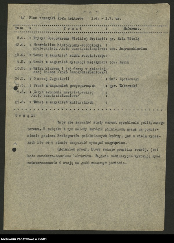 Obraz 6 z jednostki "Koło prelegentów i lektorów przy KŁ; [sprawozdania z działalności, wykazy]"