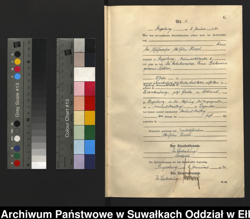 image.from.unit.number "C2. Sterbe - Register (Neben - Register) Standesamt Angerburg Ostpr. einschl. der Standesamtsbezirk Gross Strengeln, Kehlen und Prinowen"