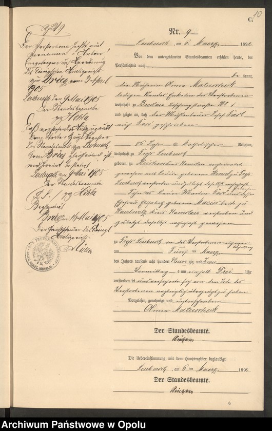 image.from.unit.number "Sterbe-Neben-Register Standes-Amt Leubusch 1892"