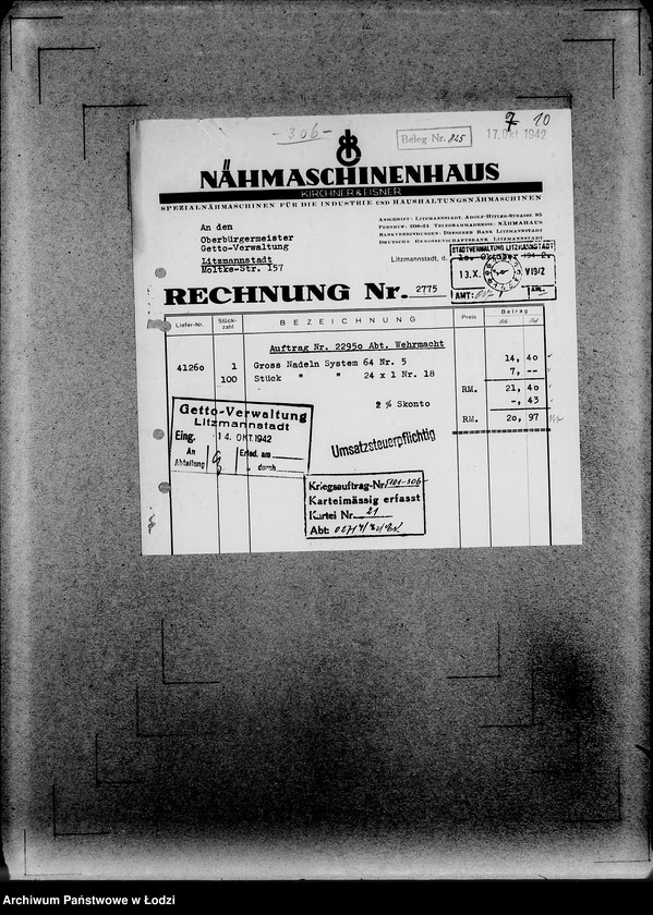 Obraz 14 z jednostki "306 Rucksack L-Z. [Korespondencja, zamówienia i kalkulacje]"