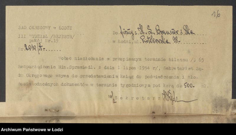 Obraz 18 z jednostki "Hersch Leib Brauner i S-ka - sprzedaż towarów manufakturowych i galanterji"