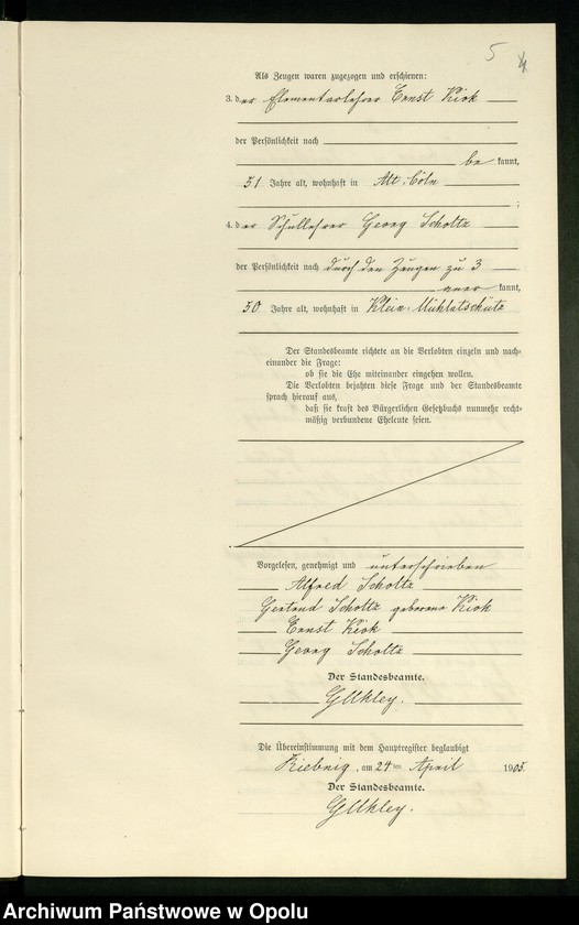 Obraz 8 z jednostki "Heiraths-Neben-Register Standes-Amt Riebnig 1905"