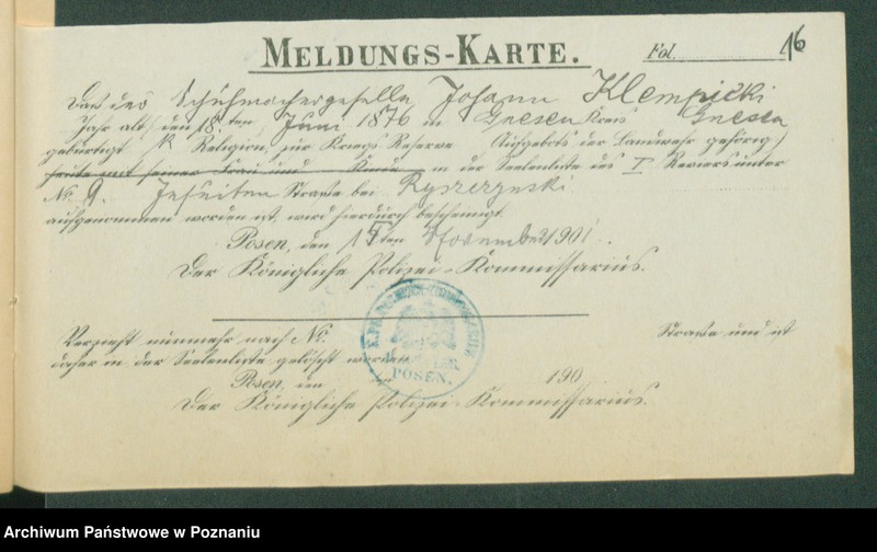 Obraz 18 z jednostki "[Dokumenty dostarczone przez narzeczonych do zawarcia związku małżeńskiego za 1901 rok. Tom XIX]"