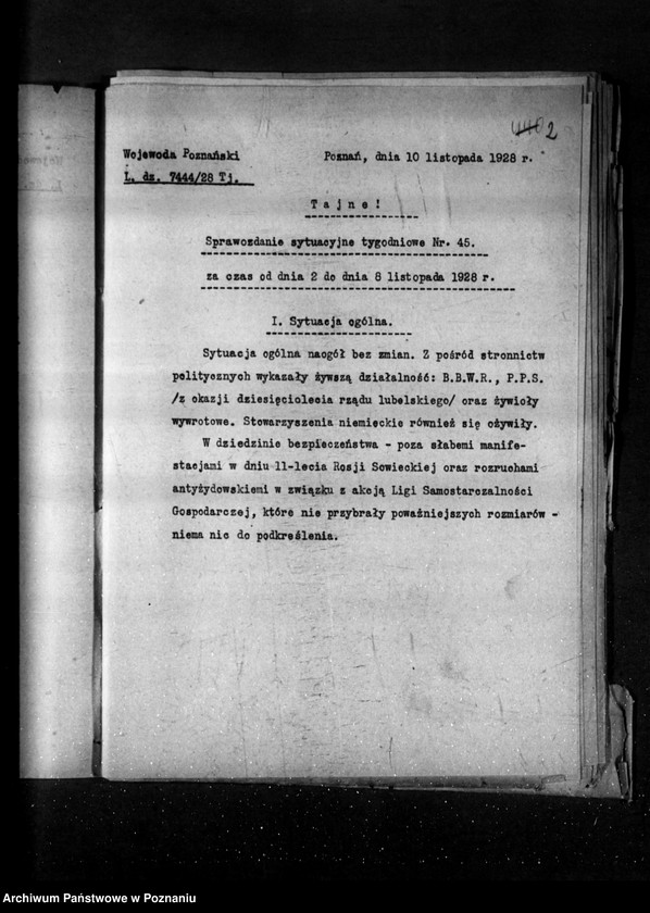 Obraz 6 z jednostki "Sprawozdania sytuacyjne tygodniowe za czas od 2 listopada do 29 listopada 1928 r."