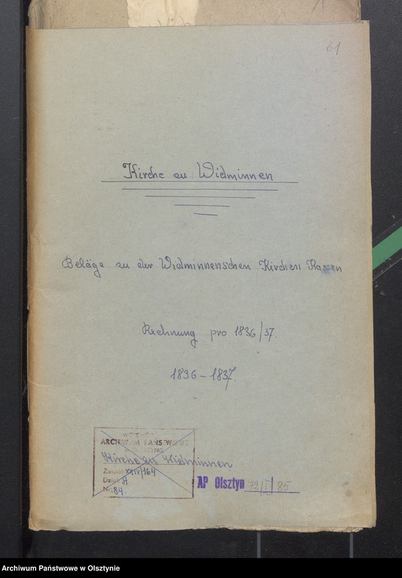 image.from.unit.number "Beläge zu der Widminnenschen Kirchen Kassen rechnung pro 1836/37"