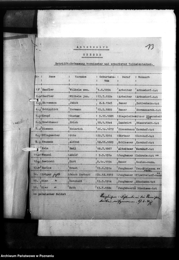 Obraz 17 z jednostki "Kreis Gnesen (Gniezno). Zgłoszenia zmarłych i zaginionych Niemców w 1939 roku"