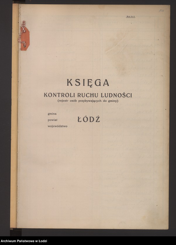 Obraz 5 z jednostki "Księga kontroli ruchu ludności (rejestr osób przybywających do gminy) Łódź, zespół IV, lit. K"