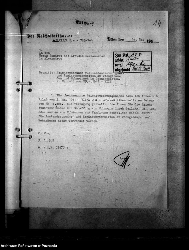 Obraz 18 z jednostki "Reichszuschüsse für Instandsetzungs - und Wohnräumen in den Grenzgebieten"