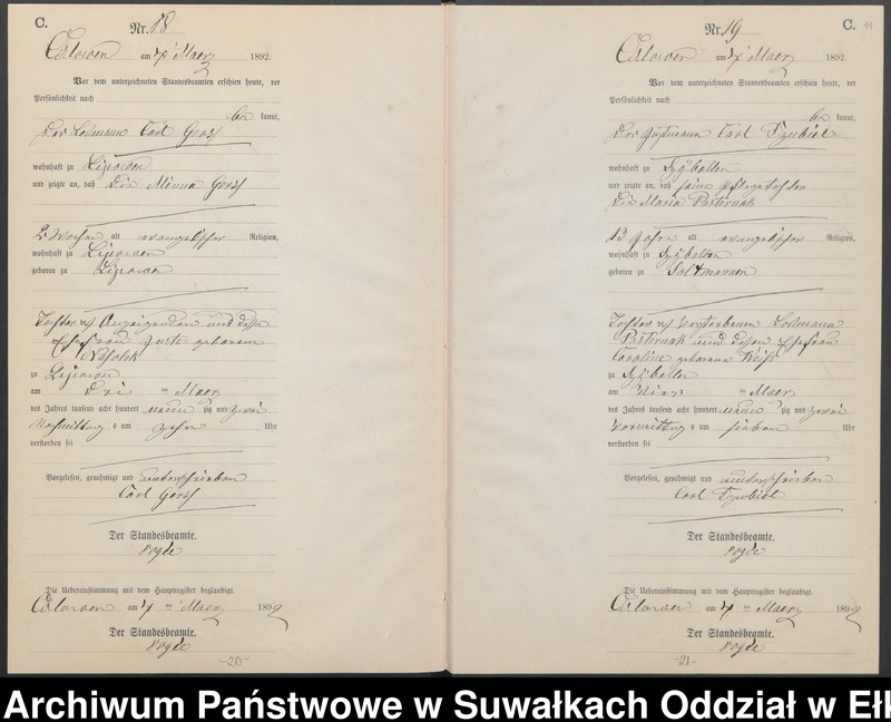 image.from.unit.number "Sterbe-Neben-Register des Preussischen Standes-Amtes Orlowen Kreis Loetzen für das Jahr 1892"