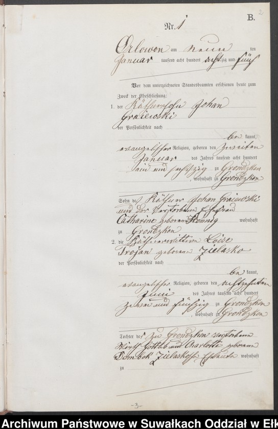 image.from.unit.number "Heiraths-Neben-Register des Preussischen Standes-Amtes Orlowen Kreis Loetzen für das Jahr 1885"