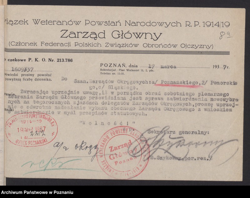 Obraz 14 z jednostki "Członkowie Zarządu Okręgu Związku Weteranów Powstań Narodowych i Związku Powstańców Wielkopolskich [korespondencja]"
