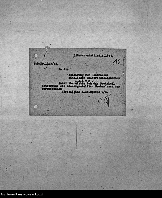 Obraz 15 z jednostki "[Korespondencja z Referatem Opiekuńczym, głównie w sprawach spadków po zmarłych]"