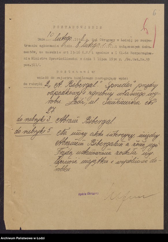 Obraz 8 z jednostki "Abram Bibergal- sprzedaż przędzy odpadkowej i zgrzebnek własnego wyrobu"