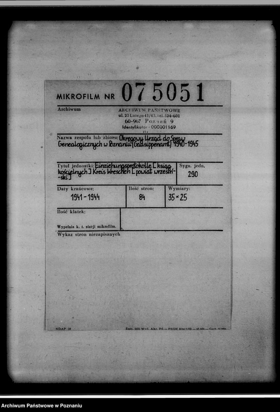 Obraz 2 z jednostki "Einziehungsprotokolle [ksiąg kościelnych] Kreis Wreschen [powiat wrzesiński]"