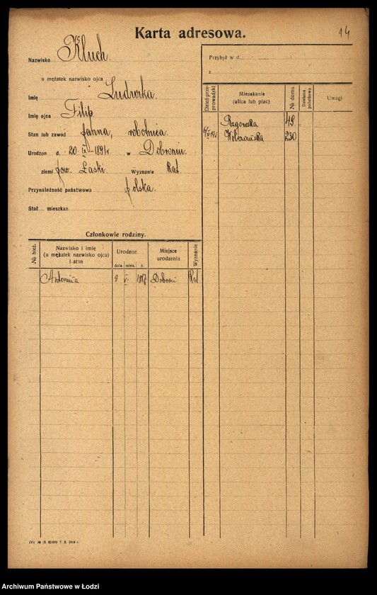 Obraz 16 z jednostki "[Spis ludności Łodzi] Kluka - Kmieć"