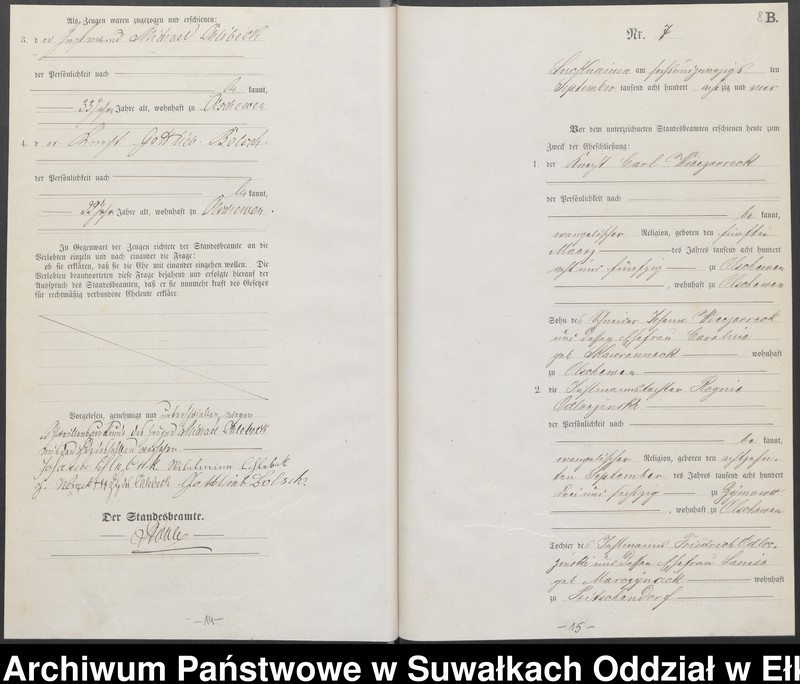 image.from.unit.number "Heiraths-Haupt-Register des Königlichen Preussischen Standes-Amtes Lucknainen Kreis Sensburg für das Jahr 1884 [do 1887]"
