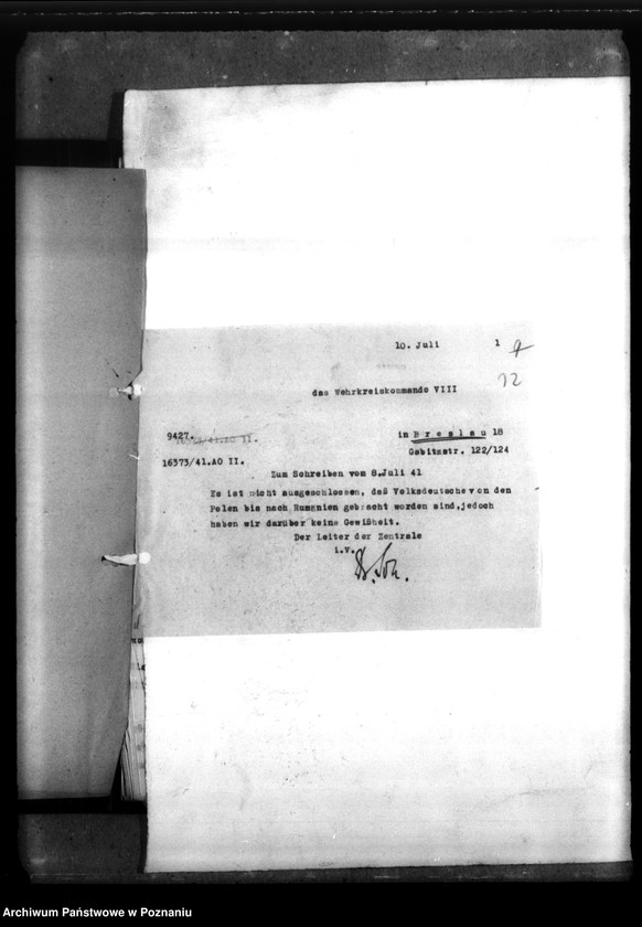 Obraz 16 z jednostki "Wehrkreiskommander VIII - Breslau, Korespondencja z Werhrkreiskommand VIII we Wrocławiu w sprawie członków "Sonderformatin Ebbinghaus""