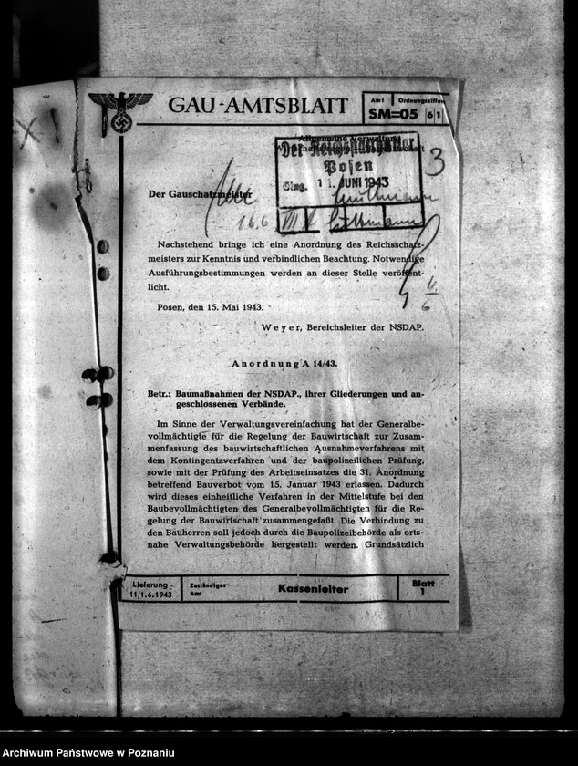 Obraz 7 z jednostki "Betriebsstoffzuteilungen für Kraftfahrzeuge. Regelung der Bauwirtschaft. Bauverbot. Lückenbebauung Posen. Behelfsbauten für Molkereien."