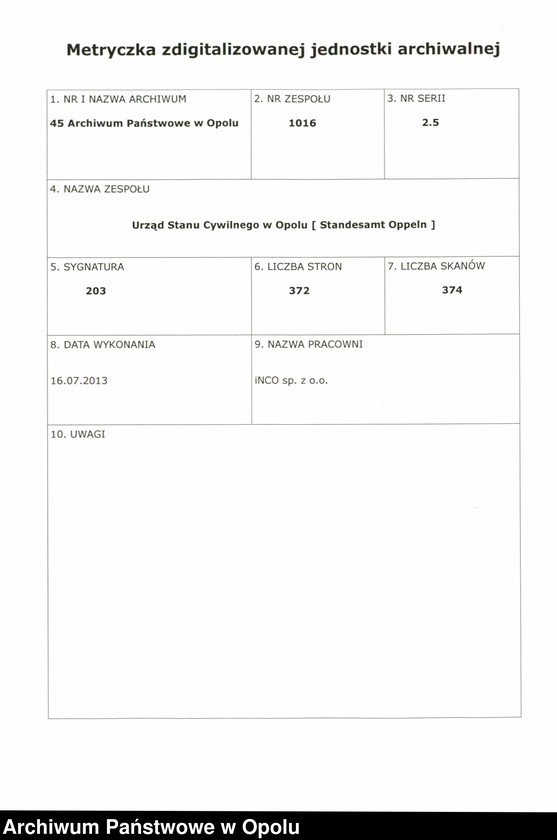 Obraz 2 z jednostki "Urząd stanu Cywilnego w Opolu 1910 Rejestr Zgonów Księga Miejscowa Nr 400 do 769"