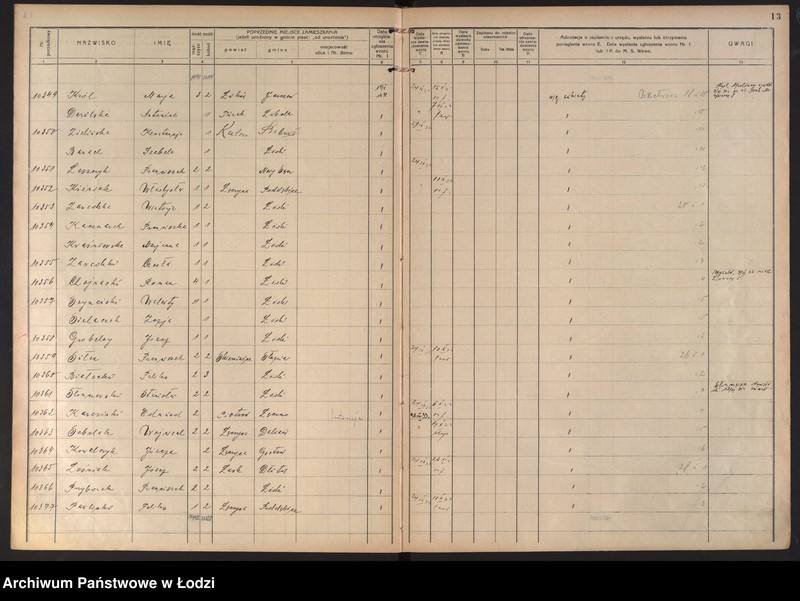 image.from.unit.number "Księga kontroli ruchu ludności (rejestr osób przybywających do gminy) Łódź, komisariat I, t. IV, nr 10158-11736"