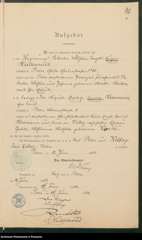 Obraz 12 z jednostki "[Dokumenty dostarczone przez narzeczonych do zawarcia związku małżeńskiego za 1902 rok. Tom X]"