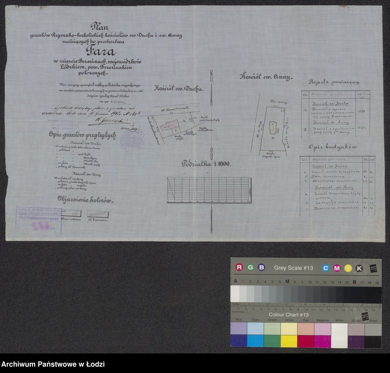 Obraz 1 z jednostki "Plan gruntów Rzymsko-katolickich kościołów św. Ducha i św. Anny należących do probostwa Fara w mieście Brzezinach ..."