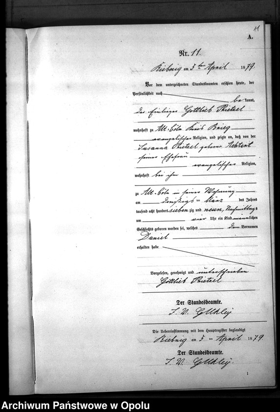 Obraz 14 z jednostki "Geburts-Neben-Register Standes-Amt Riebnig 1879"