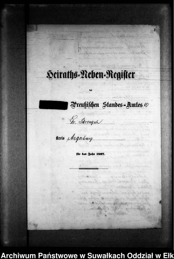 image.from.unit.number "Heiraths-Neben-Register des Preussischen Standes-Amtes Gr. Strengeln Kreis Angerburg"