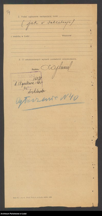 Obraz 16 z jednostki "Aron Warhaft i M. H. Bergman - Wyrób i sprzedaż towarów włókienniczych i pośrednictwo handlowe Polwit"