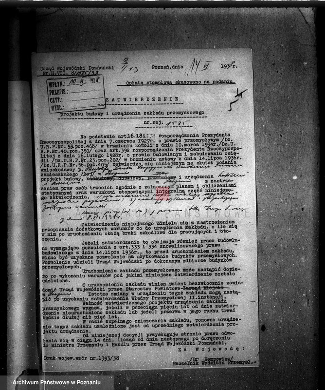 Obraz 9 z jednostki "Zatwierdzenie zakładu przemysłowego /fabryki papy/ w Lesznie, własność R. Łaska"