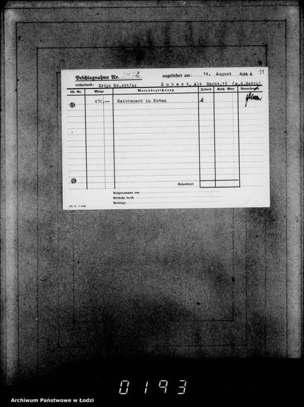 Obraz 15 z jednostki "Kripo 3201-33462 [Kartoteka skonfiskowanego majątku ruchomego u Żydów]"