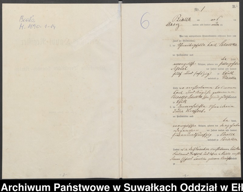 image.from.unit.number "Heiraths-Haupt-Register des Königlichen Preussischen Standes-Amtes Bialla Kreis Johannisburg"