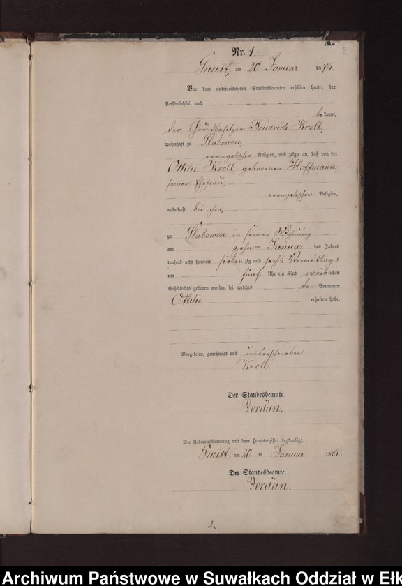 image.from.unit.number "Geburts-Neben-Register des Preussischen Standes-Amtes Gneist Kreis Loetzen"