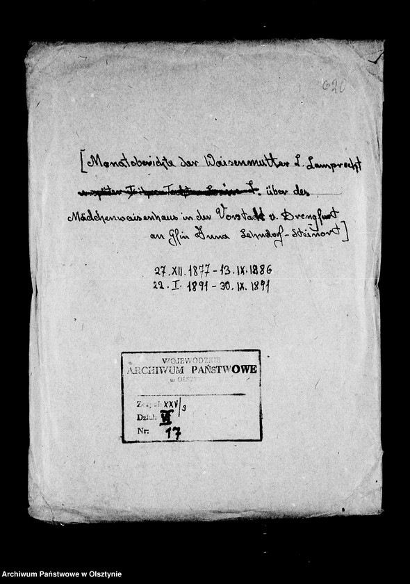 image.from.unit.number "/Monatsberichte der Waisenmutter Louise Lamprecht üer das Mädchenwaisenhaus in der Vorstadt Drengfurth an Anna Gfin Lehndorff geb Gfin Hahn/"