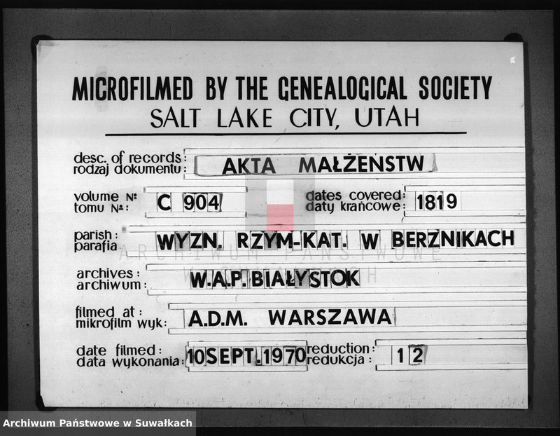 image.from.unit.number "Akta Zaślubionych od 1-o Mca Stycznia 1819. Gminy Berznickiey"