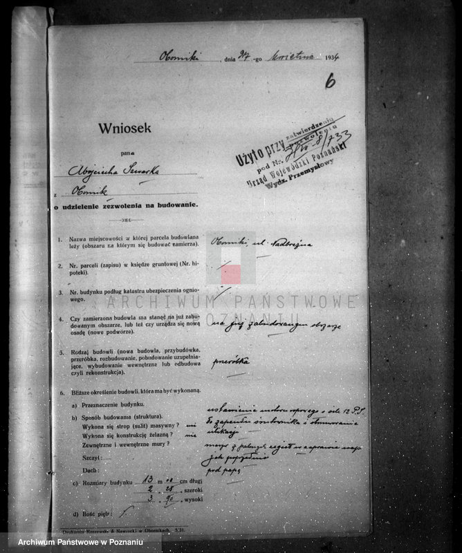 Obraz 10 z jednostki "Zatwierdzenie zakładu przemysłowego /śrutownika/ własność Schwarka w Obornikach"