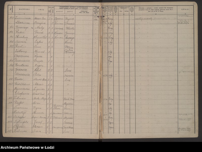 Obraz 14 z jednostki "Księga kontroli ruchu ludności (rejestr osób przybywających do gminy) Łódź, komisariat V, ks. I, nr 1-3275"