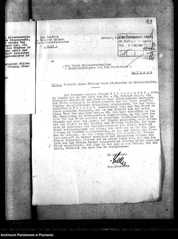 Obraz 17 z jednostki "Stellung von Alarm - Fahrzeugen für den Stellungsbau. Gespannstellung für Ostraumschutz. Beordnung von Gespannen."