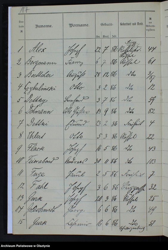 image.from.unit.number "Auszug aus dem Geburts-Register /Kindern männlichen Geschlechts/"
