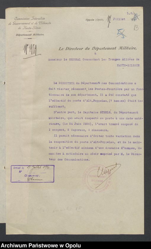 Obraz 14 z jednostki "Entress /Korespondencja wpływająca pochodząca od władz wyższych i jednostek podległych - pisma, zarządzenia/ 30.06.-29.10.1920"