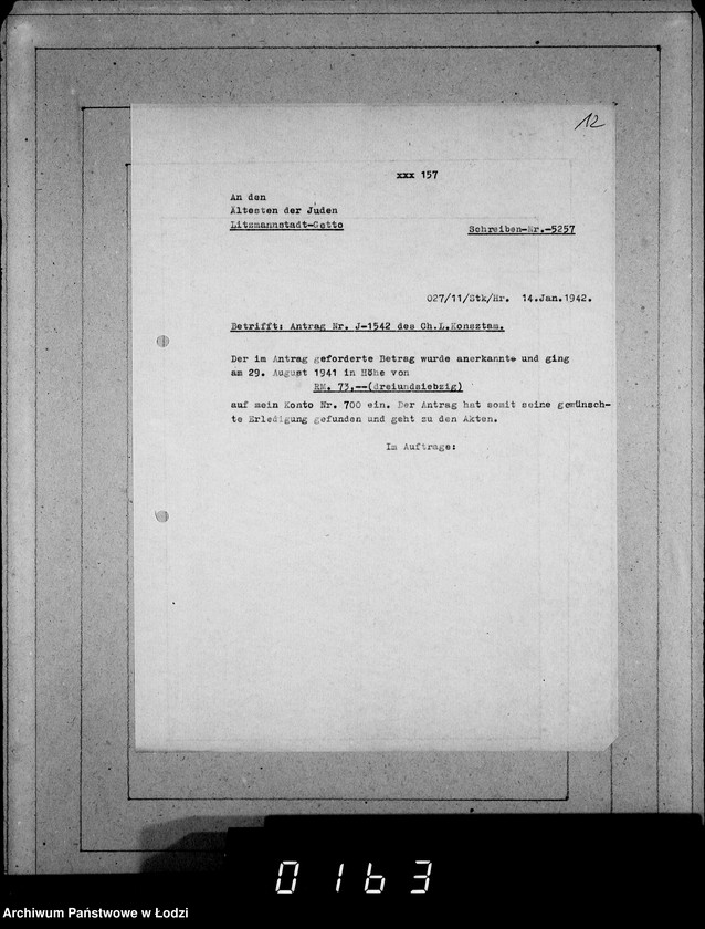 Obraz 16 z jednostki "J 1541-1560 [Wnioski Żydów z Getta o zwrot należności za towar wzięty na kredyt]"