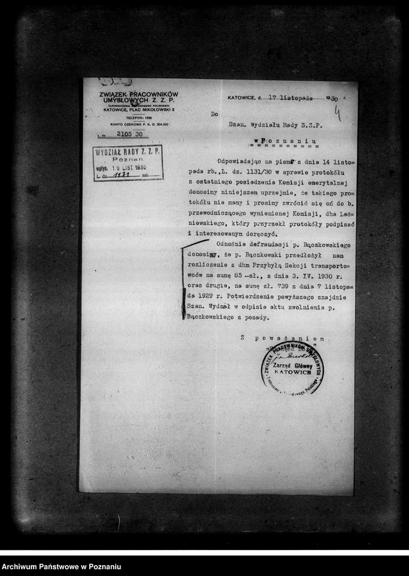 Obraz 8 z jednostki "Sprawa sporna - Zjednoczenie Zawodowe Polskie c/a Bączkowski- akta procesowe"