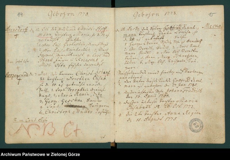 image.from.unit.number "Kirchen "Buch" von Herzogswalde, Meekow und Arensdorf worin die Jährlich Gebohrnen, Verstorbenen und Vertrauten dieser Parochie verzeichnet worden von 6 Juli 1778."