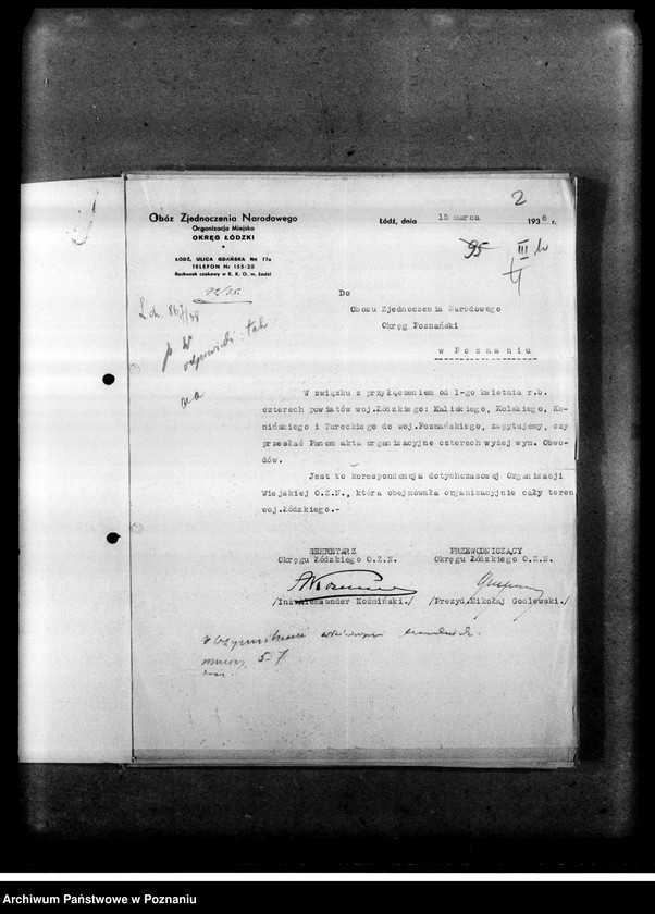 Obraz 5 z jednostki "Materiały programowe Obozu Zjednoczenia Narodowego - odezwy, korespondencja w sprawach organizacyjnych i personalnych"